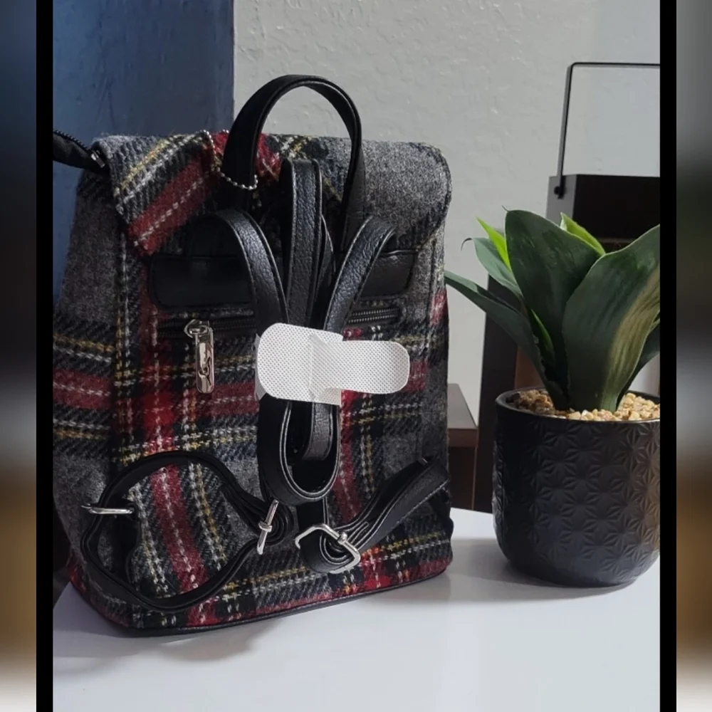 Gray and Red Tartan Backpack - Picture 2 of 3
